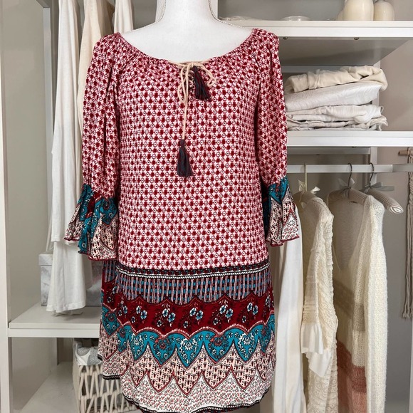 UMGEE Tunic Shift Dress sz. Small 3/4 sleeve Boho Hippie coastal beachy  #0671 - Picture 1 of 11